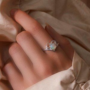 Silver Heart Opal Ring, Real Sterling Silver Stamped 925, Size 8